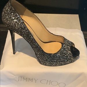 Jimmy Choo glitter fabric peep toe